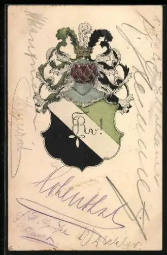 Künstler-AK Studentenwappen mit Helm und Federn