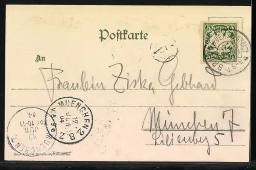 Lithographie München, Studentenwappen Akademisch Dramatischer Club Fahrende Schüler