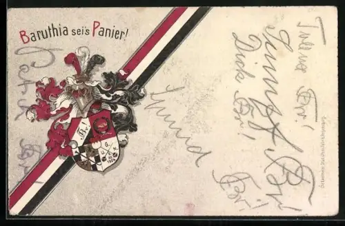 Präge-AK Studentenwappen mit Reichsfahne, Baruthia sei`s Panier