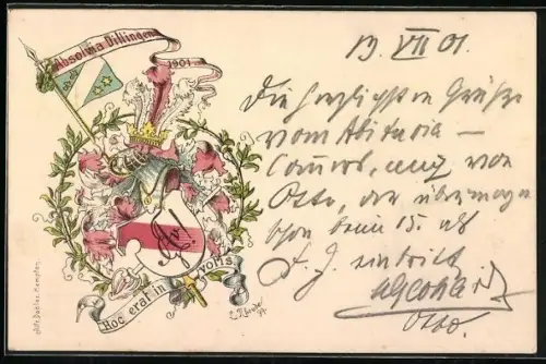 Lithographie Absolvia Dillingen 1901, Studentenwappen mit Blätterkranz