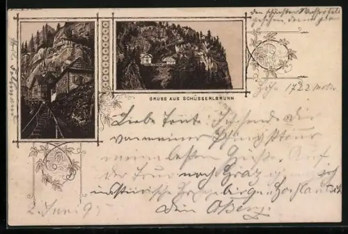 Vorläufer-Lithographie Breitenau, 1895, Schüsserlbrunn mit Kirche
