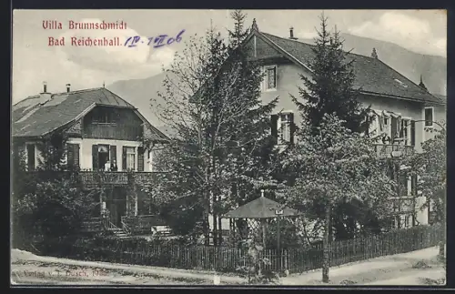 AK Bad Reichenhall, Hotel Villa Brunnschmidt mit Gehwegspartie
