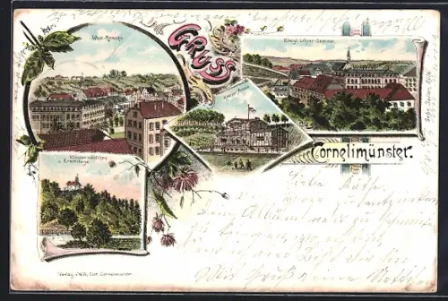 Lithographie Kornelimünster, Klauserwäldchen, Kneipp-Anstalt, Königl. Lehrer-Seminar
