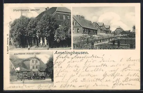 AK Amelinghausen, Studtmanns Gasthaus, Kaufmann August Vogt und Ortspartie