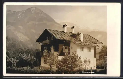 AK Schönau / Berchtesgaden, Pension Villa Grafenau mit Bergpanorama