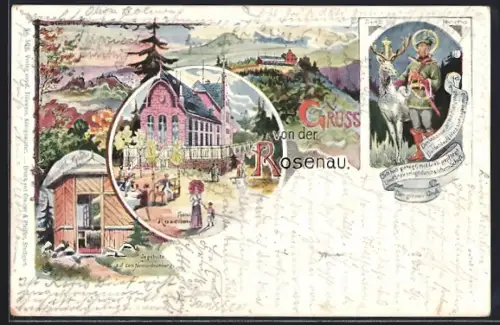 Lithographie Königswinter, Gasthof Rosenau