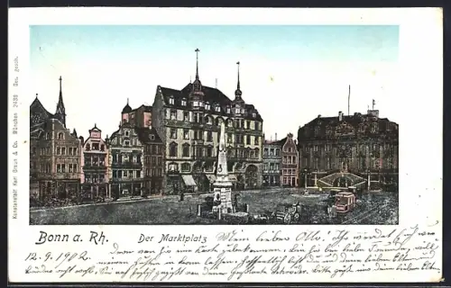 AK Bonn, Marktplatz mit Obelisk, Panorama
