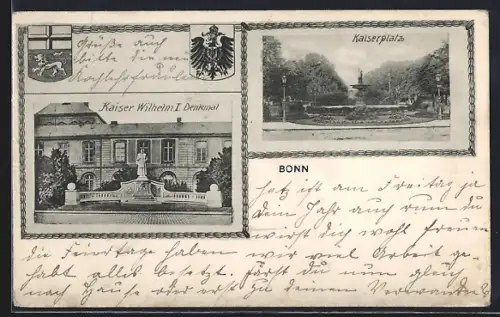 AK Bonn, Kaiserplatz und Kaiser Wilhelm I. Denkmal