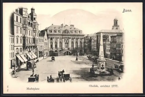 AK Bonn, Marktplatz mit Obelisk, Kutschen, Geschäfte