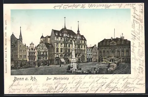 AK Bonn, Marktplatz mit Obelisk, Panorama