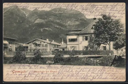 AK Garmisch, Loisachufer mit Kramer, Villa Sophia