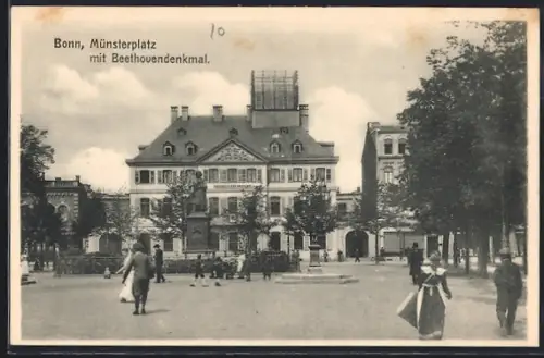 AK Bonn, Partie am Münsterplatz mit Beethovendenkmal