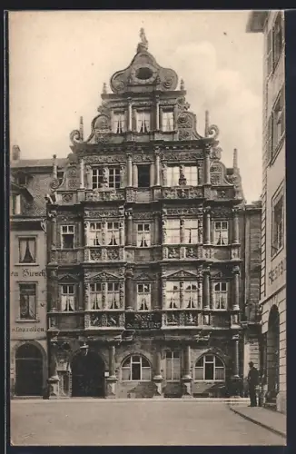 AK Heidelberg, kunstvolle Fassade vom Hotel und Restaurant Zum Ritter