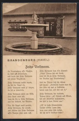 AK Brandenburg /Havel, Bollmann-Brunnen, Gedicht Fritze Bollmann
