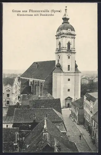 AK Fürstenwalde /Spree, Kirchstrasse mit Domkirche aus der Vogelschau