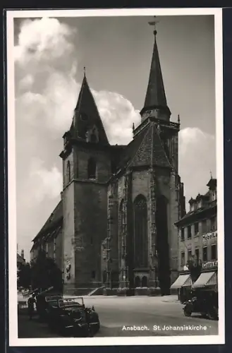 AK Ansbach, St. Johanniskirche mit Strasse