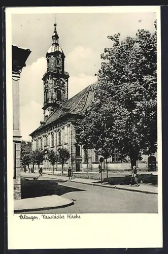 AK Erlangen, Neustädter Kirche mit Strasse