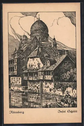 AK Alt-Nürnberg, Synagoge, Insel Schütt