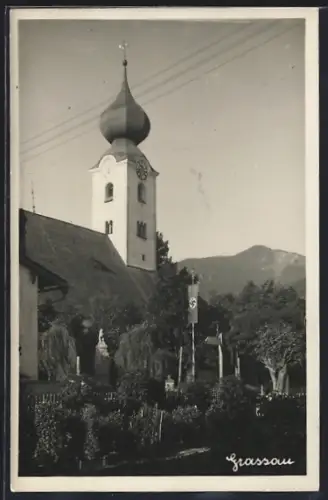 AK Grassau / Chiemgau, Kirche mit Anlage u. 