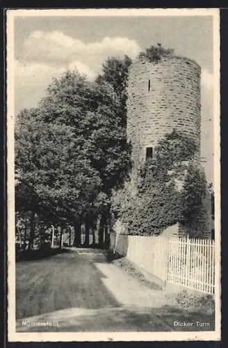 AK Münnerstadt, Dicker Turm und Strasse
