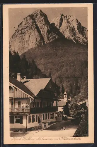 AK Grainau, Hotel Höllentalklamm mit Strasse u. Waxenstein
