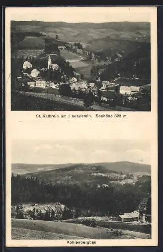 AK St. Kathrein am Hauenstein, Kohlenbergbau, Ortsansicht aus der Vogelschau