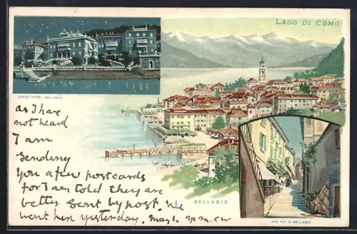 Lithographie Bellagio, Grand Hotel Bellagio, Una via di Bellagio