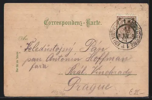Lithographie Alt-Aussee, Ortsansicht gegen die Berge