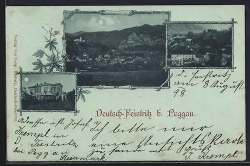 Mondschein-AK Deutsch-Feistritz b. Peggau, Ortsansicht im Vollmondlicht