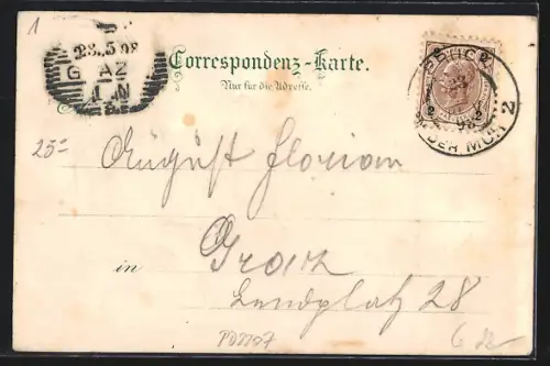 Lithographie Bruck an der Mur, Panorama, Ortsansicht mit Strassenpartie