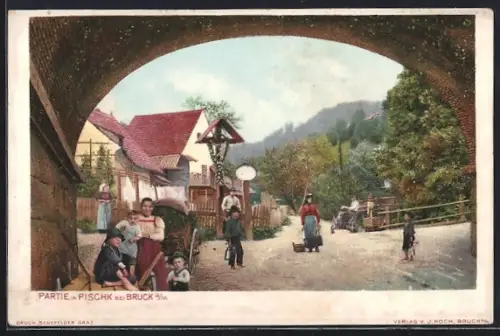 AK Bruck a / M, Ortspartie mit Anwohnern