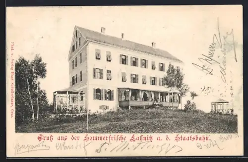 AK Lassnitz a. d. Staatsbahn, Grosses Haus mit Veranda und Pavillon