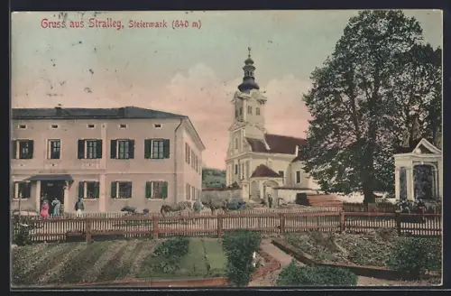 AK Stralleg /Steiermarkt, Blick zur Kirche