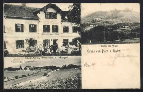 AK Puch a. Kulm, Gasthaus z. Feldseppl von Johann Gössl, Ansicht gg. Rabenwald