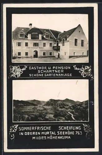 AK Scheifling im Oberen Murtal, Gasthof und Pension Hans Schartner, Ortsansicht aus der Vogelschau