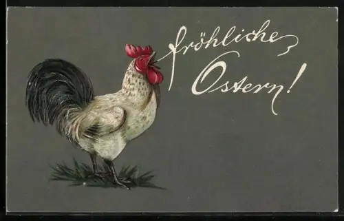 Präge-AK Ein Gockel wünscht fröhliche Ostern
