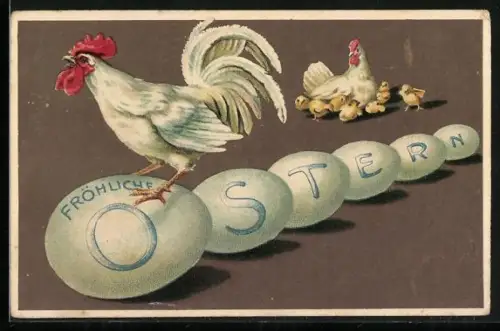 AK Hühner mit Osterküken wünschen fröhliche Ostern