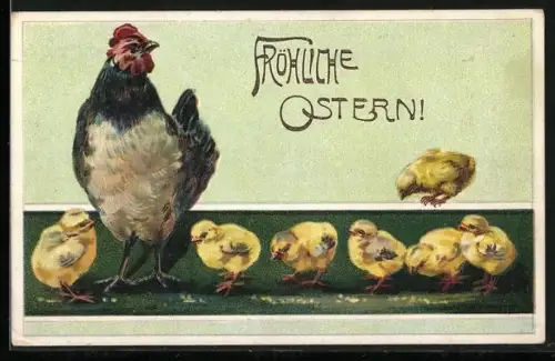 AK Huhn mit Küken, Ostergruss