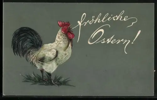 Präge-AK Huhn kräht einen Ostergruss