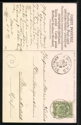 AK Neujahrssengel vor einem geschmückten Tannenbaum, Beste Nieuw-Jaar-Wenschen