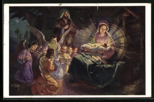 AK Maria mit dem Jesuskind umgeben von Weihnachtsengeln