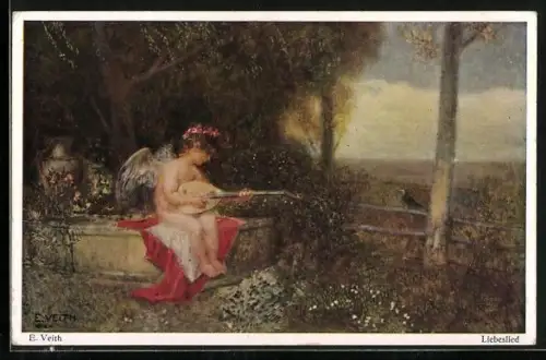 Künstler-AK E. Veith: Liebeslied, Amor spielt auf einer Laute
