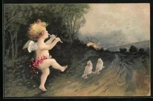AK Engelchen flötet mit den Vögeln um die Wette