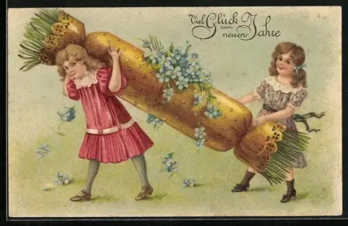 AK Zwei Mädchen tragen einen riesigen Knallbonbon