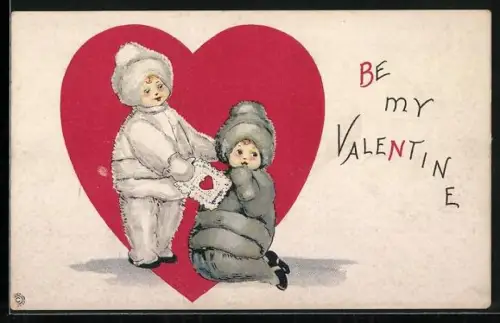 AK Ein Kind gibt einem anderen Kind einen Liebesbrief, Be my Valentine