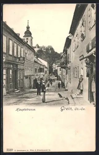 AK Grein /Ob.-Oe., Blick in die Haupstrasse