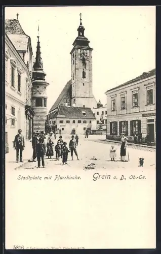 AK Grein a.d. Donau, Stadtplatz mit Pfarrkirche