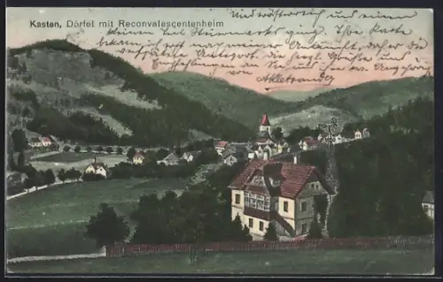 AK Kasten, Dörfel mit Reconvalescentenheim aus der Vogelschau