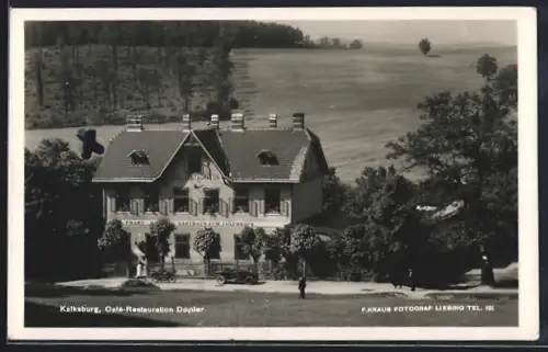 AK Kalksburg, Cafe-Restauration Dopler / Gasthaus zum Jägerhaus, mit Strasse