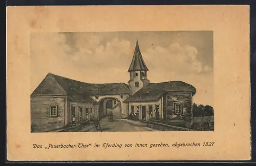 Künstler-AK Eferding, Peuerbacher Tor, von innen gesehen